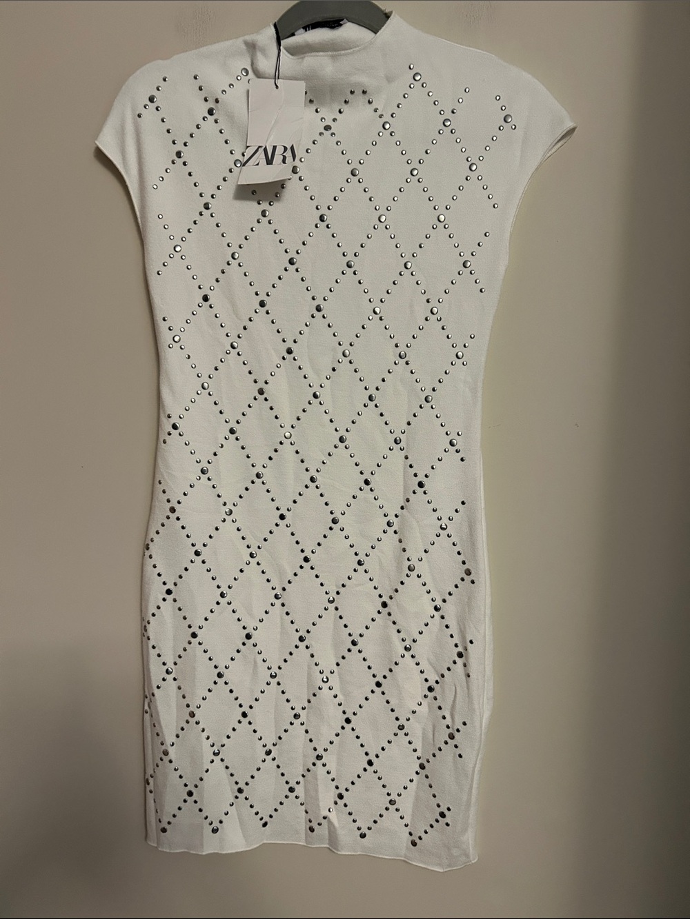 Zara stretch fitted metal trimmed pull on ivory colour dress size small new/tag